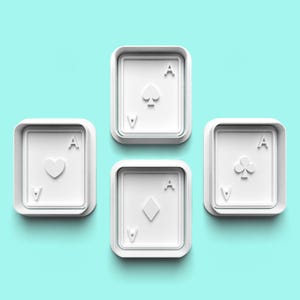 Conjunto de cortador de biscoitos e carimbo de fondant Aces Cards – Celebração de festa, bolo de aniversário, biscoitos de confeiteiro, diversão de confeitaria, cobertura de biscoito de açúcar