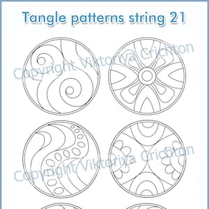 Strings 21 for drawing zentangle patterns in the circle, templates for drawing zentangle patterns, tangle pattern Digital string printable.