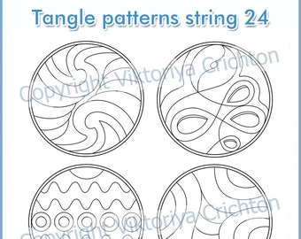 Strings for drawing zentangles_24. Zentangles circle starter pages. Tangle pattern printable string.