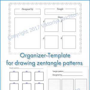 Organizer-Template for drawing zentangle patterns, step-by-step drawing of zentangle patterns (JPEG, PDF).