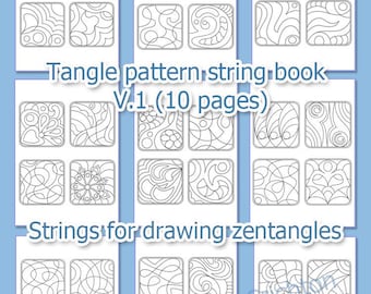 Tangle pattern string book V.1 (10 pages), strings for drawing zentangles, digital PDF and JPEG book printable