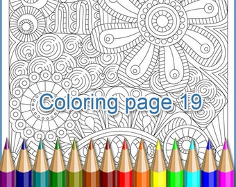 Coloring page 19 for adult, zentangle art printable PDF and JPEG, tangle inspired.