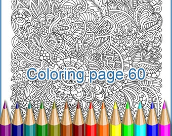 Сoloring page 60 doodle flowers printable for adults, graphic handmade zen doodle, zentangle inspired, intricate patterns.