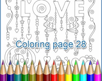 Coloring page 28 - Love, zenspirations Zen Dangles for adults and children, originals doodles, Intricate Zendoodle, gift on Valentine's Day.