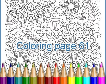 Сoloring page 61 doodle flowers for adults, zendoodle, PDF and JPEG, zentangle inspired.