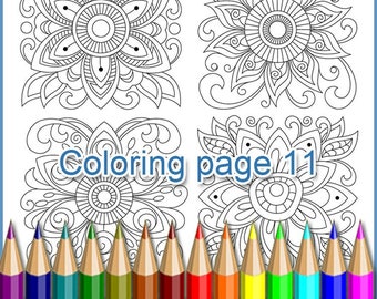 Coloring page 11 zentangle flowers printable for adults, PDF and JPEG, intricate patterns.