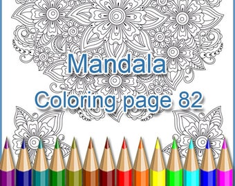 Coloring page 82, Mandala, for adult, doodle flowers and leaves, art therapy, graphic coloring antistress.