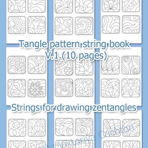 Tangle pattern string book V.1 (10 pages), strings for drawing zentangles, digital PDF and JPEG book printable