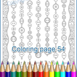 Coloring page 54 for adults and children - Dangles Buttons, coloring antistress, a translucent template to draw a zentangle art yourself.