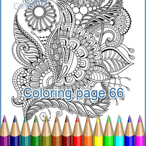 Coloring page 66 for adults, doodle (zentangle) flowers, printable handmade graphic, inspired zendoodle.