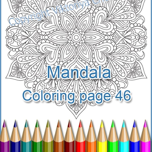 Coloring page 46, Mandala for adult, PDF and JPEG, zentangle art pattern, zendala antistress.