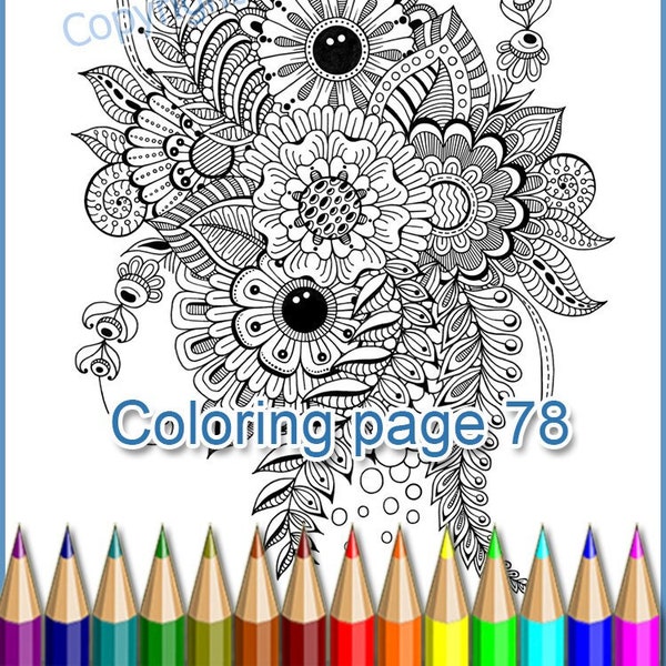 Coloring page 78 doodle (zentangle) flowers for adults, zenart graphic handmade, printable, zendoodle inspired, intricate patterns.