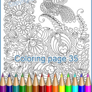 Malseite 35 für Erwachsene, Vogel, eine durchscheinende Vorlage, um selbst eine Zentangle-Kunst zu zeichnen. Zentangle (Zendoodle) Malvorlage, PDF.