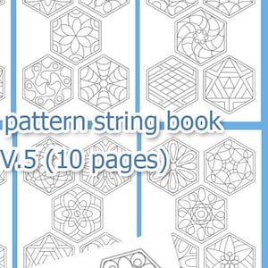 Tangle pattern hexagon string book V.5 (10 pages), strings for drawing zentangles, digital PDF and JPEG book printable.