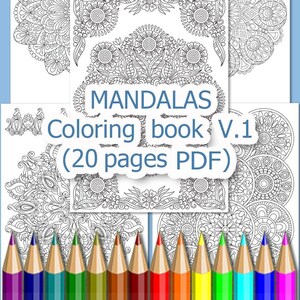 Zentangle Mandalas, Coloring book V.1. 20 Mandalas for adult, graphic digital coloring pages antistress. PDF.