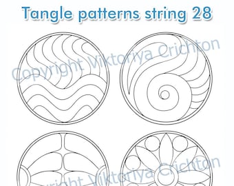 Strings for drawing zentangles_28. Zentangle circle starter pages. Tangle pattern printable string, JPEG and PDF.