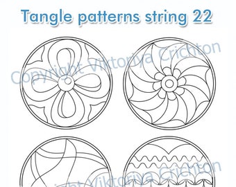 Strings 22 for drawing zentangle patterns in the circle, templates for drawing zentangle patterns, tangle pattern Digital string printable.