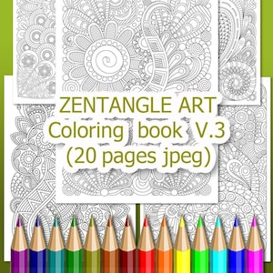 Zentangle coloring book V.3. Coloring pages for adult, jpeg, 20 pages abstract art graphic.