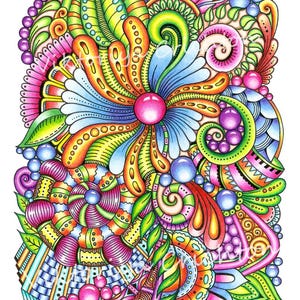 Magische Zentangle-Blumen (Zendoodle)_38. Abstrakte Zeichnung im Zenart-Stil für die Inneneinrichtung, Originalkunstwerke, modernes Grafikdesign.