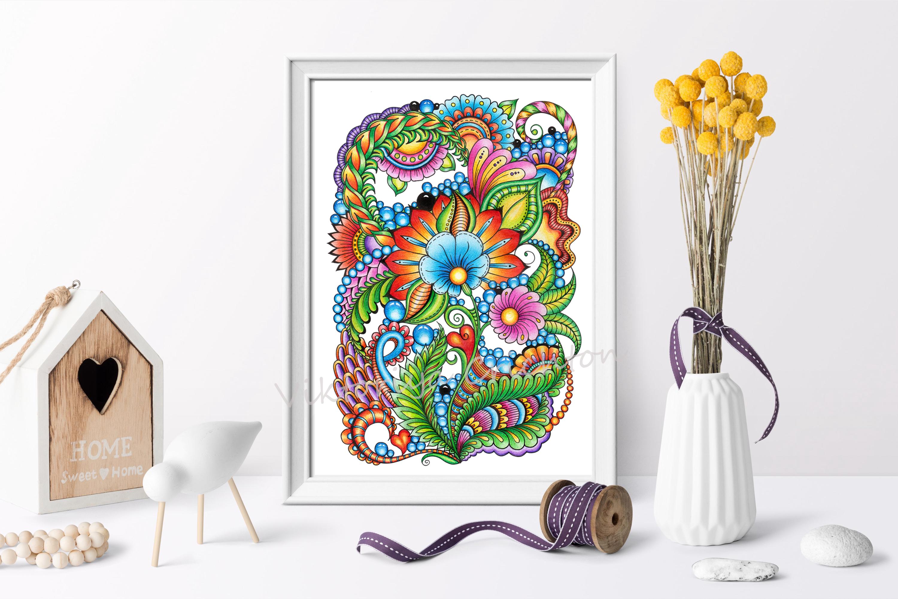 Magic Zentangle Flowers (zendoodle)_34. Abstract Drawing in Zenart Style  for Home Interior, Original Artwork, Modern Graphic Design. - Etsy, image size:3000x2002