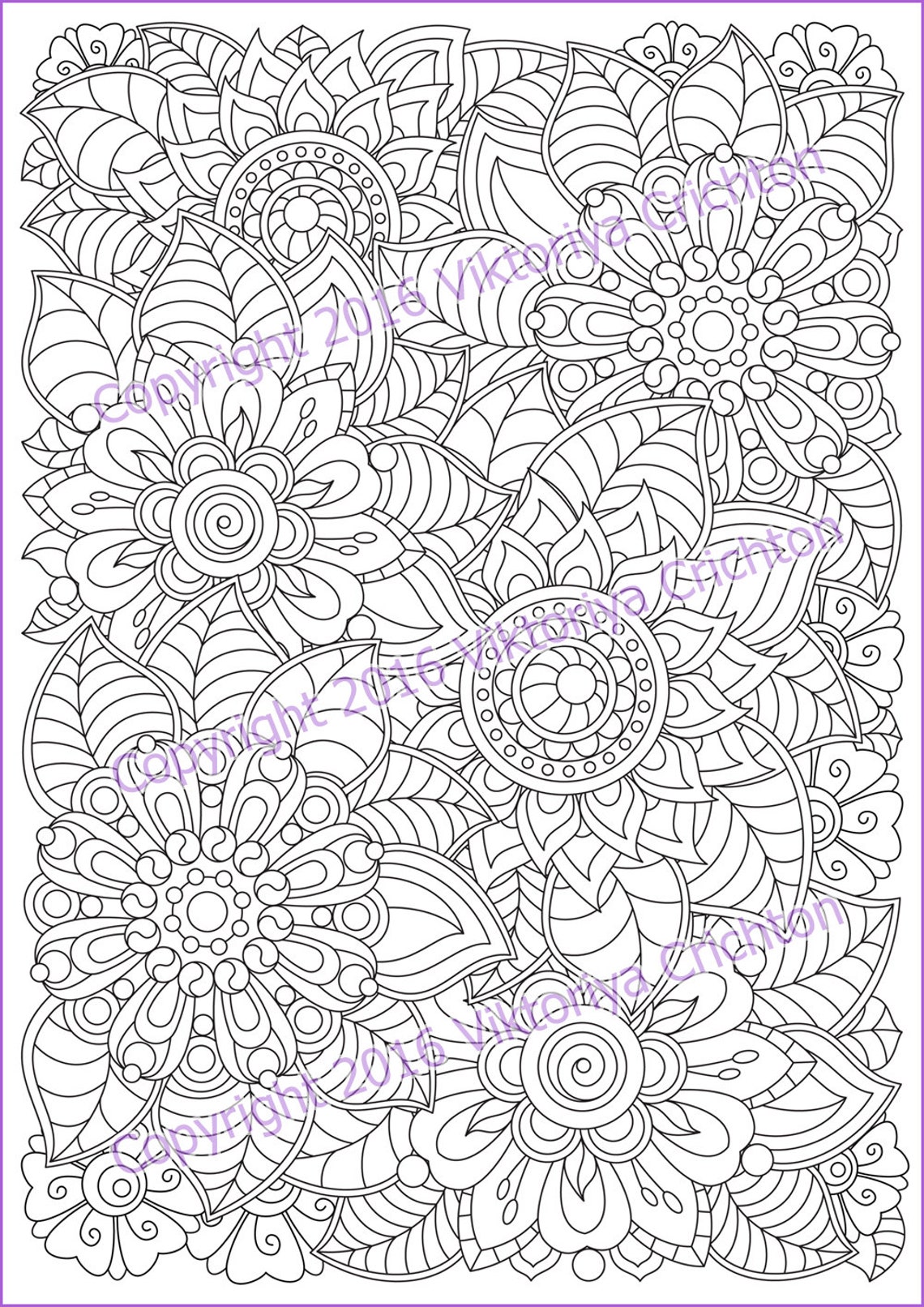 Flowers Zentangle Coloring Page 41 for Adults Doodle PDF - Etsy