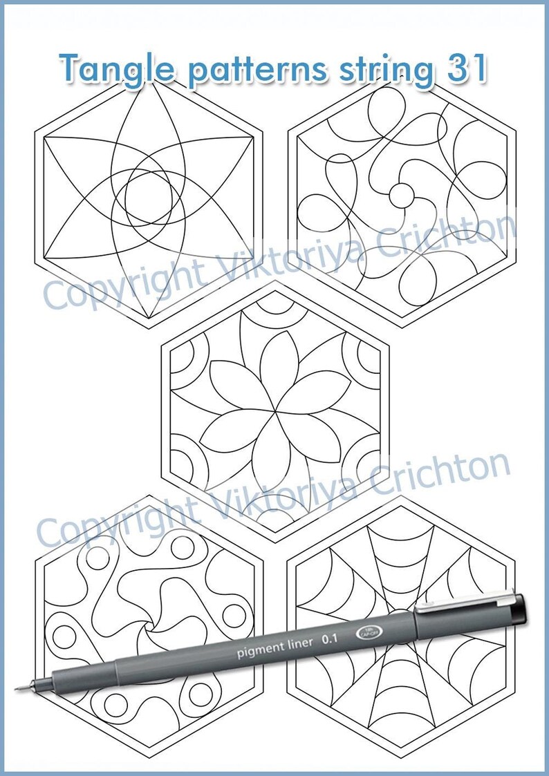 Zentangles Strings for Drawing Patterns 31, in the Hexagon. Tangle ...
