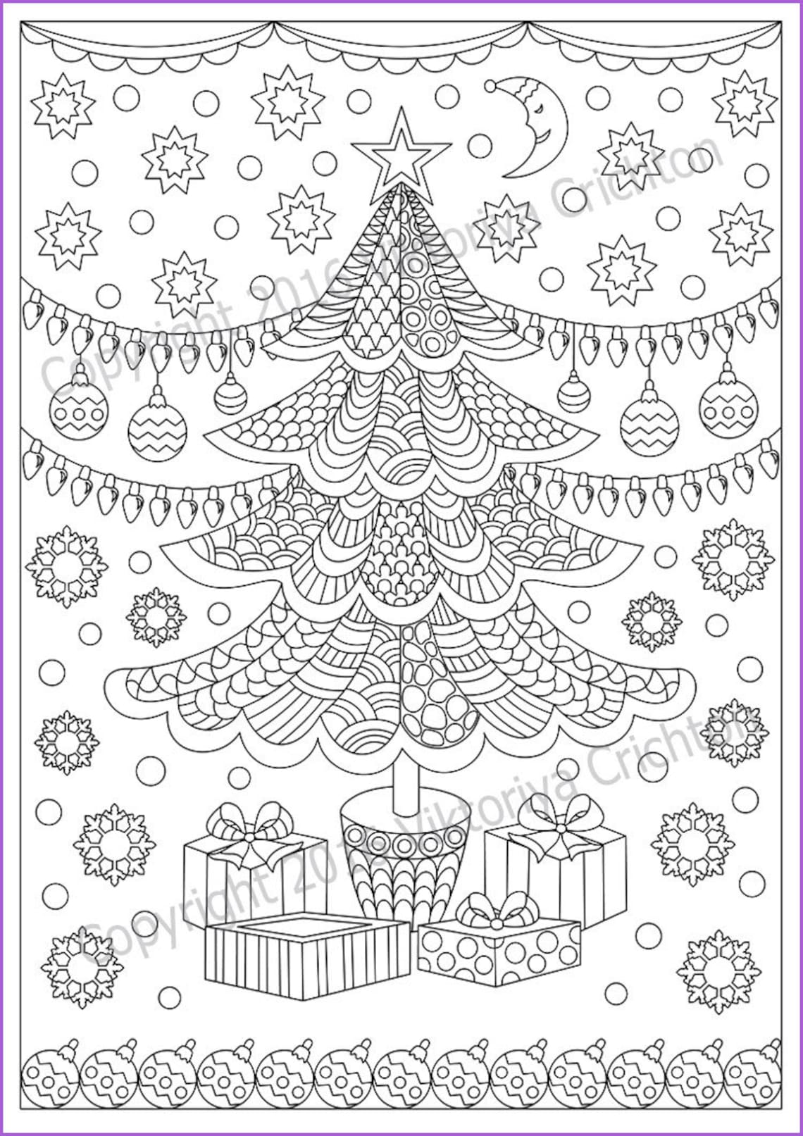 Coloring page zentangle Winter Merry Christmas for Etsy