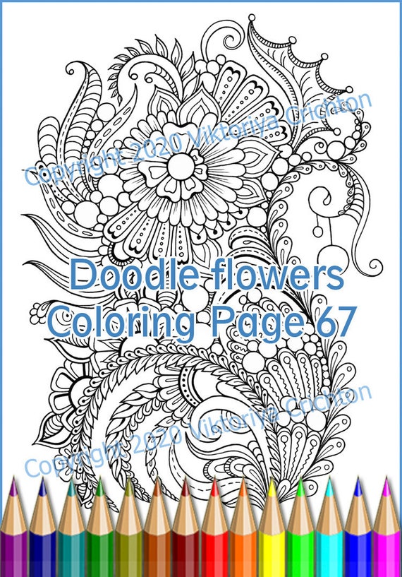 Doodle zentangle flowers coloring page 67 for adults | Etsy