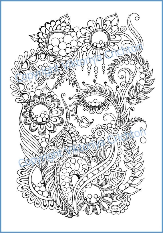 Coloriage page 65 fleurs doodle zentangle pour adultes, graphique zenart  fait à la main, imprimable, inspiré de zendoodle, motifs complexes -   France