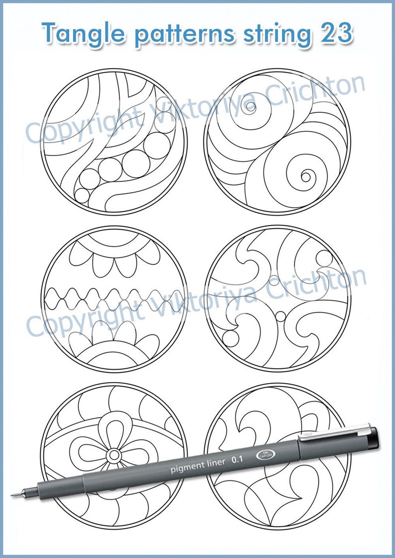 Strings for drawing zentangles_23. Zentangle circle starter pages. Tangle pattern printable string, PDF. image 1
