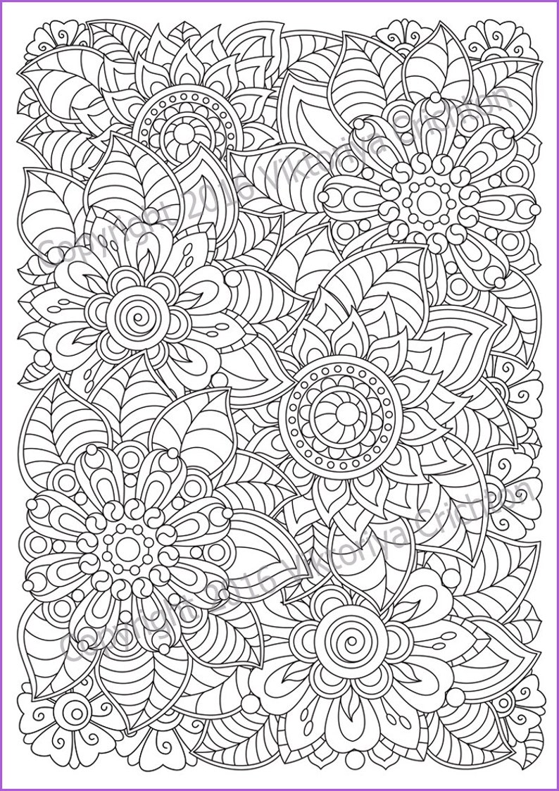 Flowers zentangle Coloring page for adults doodle PDF | Etsy