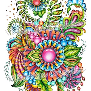 Magische Zentangle-Blumen (Zendoodle)_25. Abstrakte Zeichnung im Zenart-Stil für die Inneneinrichtung, Originalkunstwerke, modernes Grafikdesign.