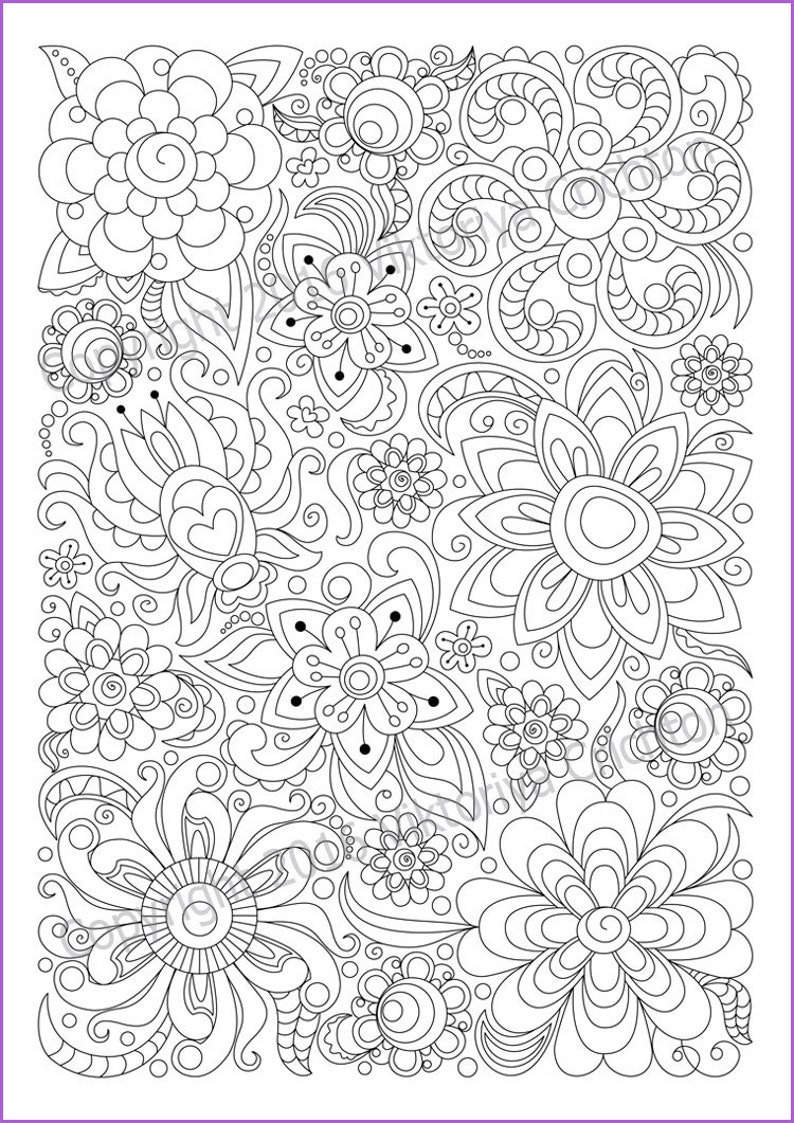 Сoloring page doodle flowers printable zen doodle PDF | Etsy