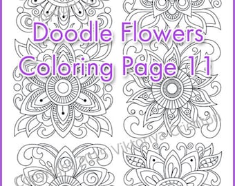 Coloring Page Doodle Flowers Printable Adults And Children PDF Zentangle Inspired