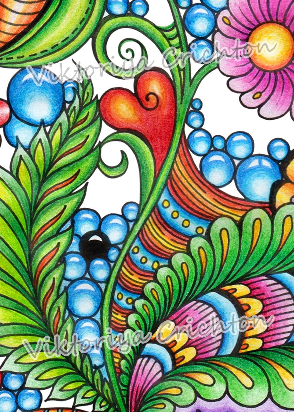 Magic Zentangle Flowers (zendoodle)_34. Abstract Drawing in Zenart Style  for Home Interior, Original Artwork, Modern Graphic Design. - Etsy, image size:1000x1400