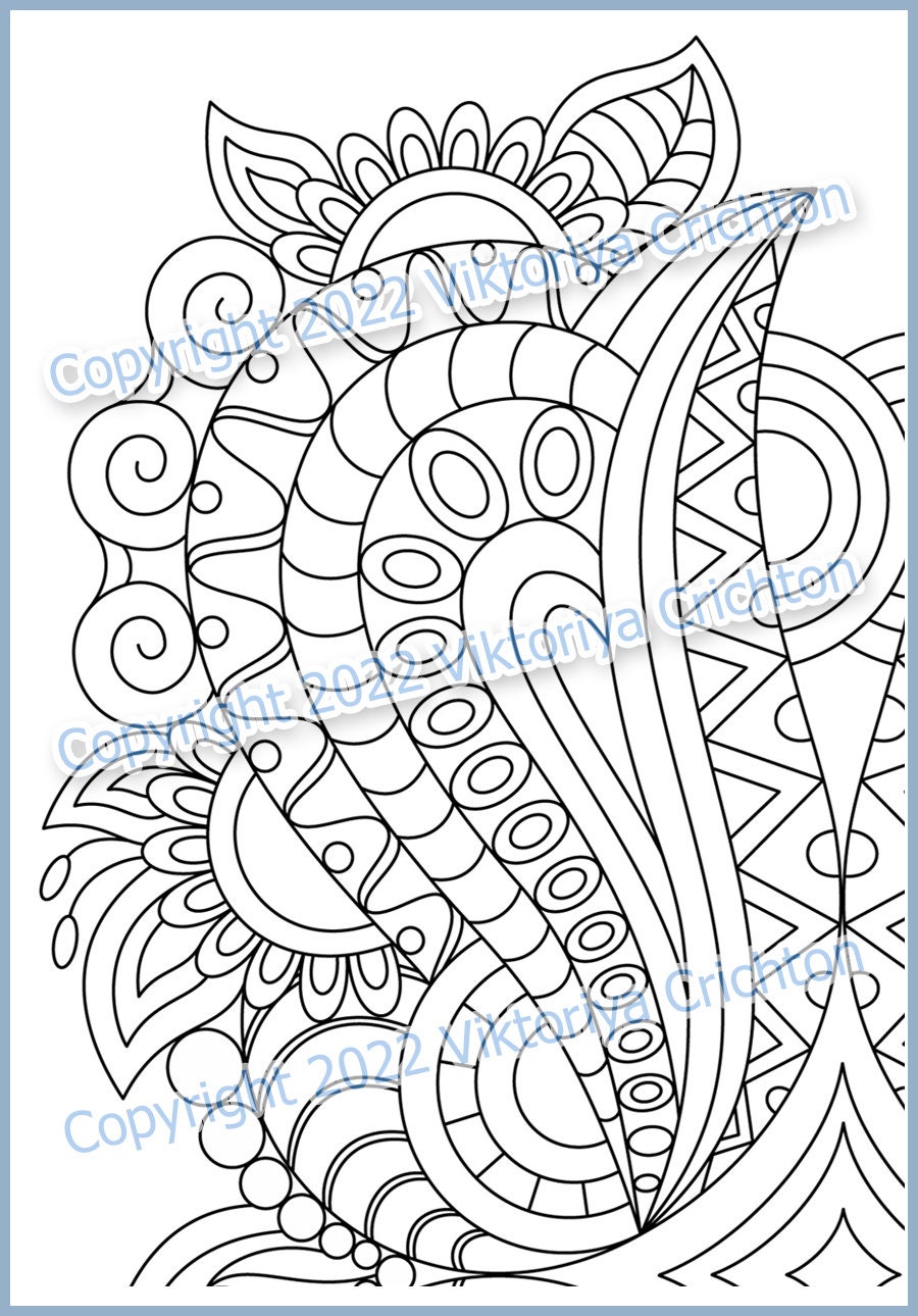 Coloring Page 17 for Adult, Zentangle Abstract Art Pattern, Printable ...