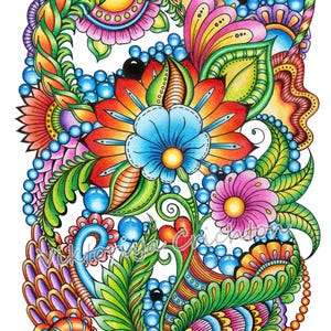 Magic zentangle flowers (zendoodle)_34. Abstract drawing in zenart style for home interior, original artwork, modern graphic design.