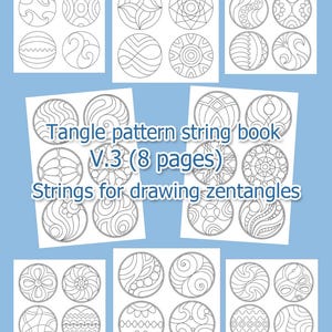 Tangle pattern string book V.3, templates strings for drawing zentangle patterns in the circle, Worksheets digital book printable.