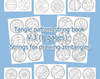 Zentangle-patroon tekenboek V.3, sjablonen voor het tekenen van zentangle-patronen in een cirkel, digitaal printbaar werkbladenboek.