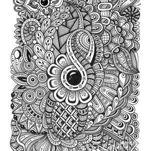 Zentangle-Kunst, Kamille. Abstrakte moderne Zeichnung im Zenart-Stil. Originalgrafik handgefertigt. Digitaldrucke Wanddekoration für Zuhause.