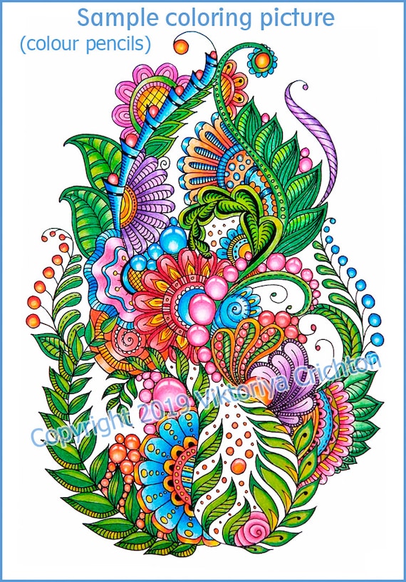 大人向けのぬりえページ 62 落書き (ゼンタングル) 花