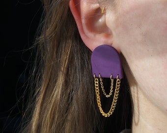 Polymer paste earrings with stainless steel golden chains