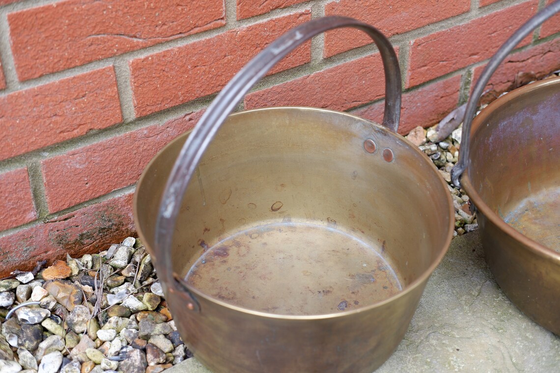 Pair of Heavy Vintage Antique Brass Iron Handle Jam Pans Great Etsy