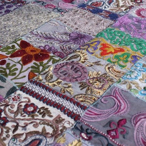 Dark Grey Upcycled Indian Fabric by The Yard Boho Hippie Embroidered Indian Textile Patchwork Vintage Home Decor Recycled Craft Gift for Her