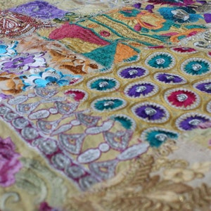 Yellow Upcycled Recycled Fabric by The Yard Bohemian Hippie Upcycled Embroidered Patchwork Indian Textile Vintage Home Decor Craft Supply