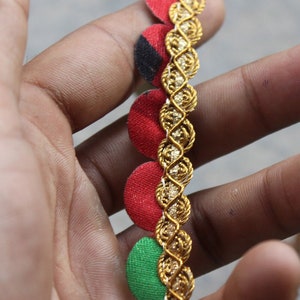 Red Green gold indian lace trim-Multi Colour embroidery indian laces and fabric, embellishments ribbon lace trim by the yard, saree border
