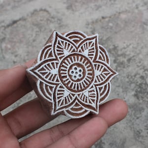 Grande timbro intagliato a mano Mandala-Timbro in legno a forma di stella rotonda per stampa a blocchi, timbro in ceramica floreale per argilla, timbro tessile grande, timbro da parete