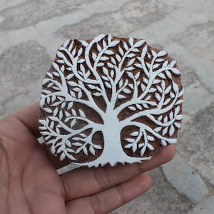 Bloque de madera tallado a mano con forma de árbol de la vida, sello de tela, sello de madera tallado a mano, bloque de impresión textil, arte textil con forma de árbol indio