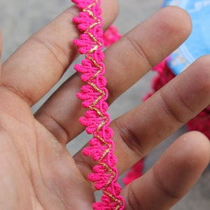 Pink Celtic embroidery gold fabric trim-gold embellishments indian laces and fabric, Indian Waves ethnic embellishments, Polyester boho trim