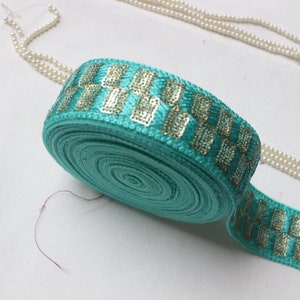 Gold Green embroidery lace trim by the yard-Geometric Sequin Notions fabric trim for curtains, silk gold indian laces and fabric, boho trim